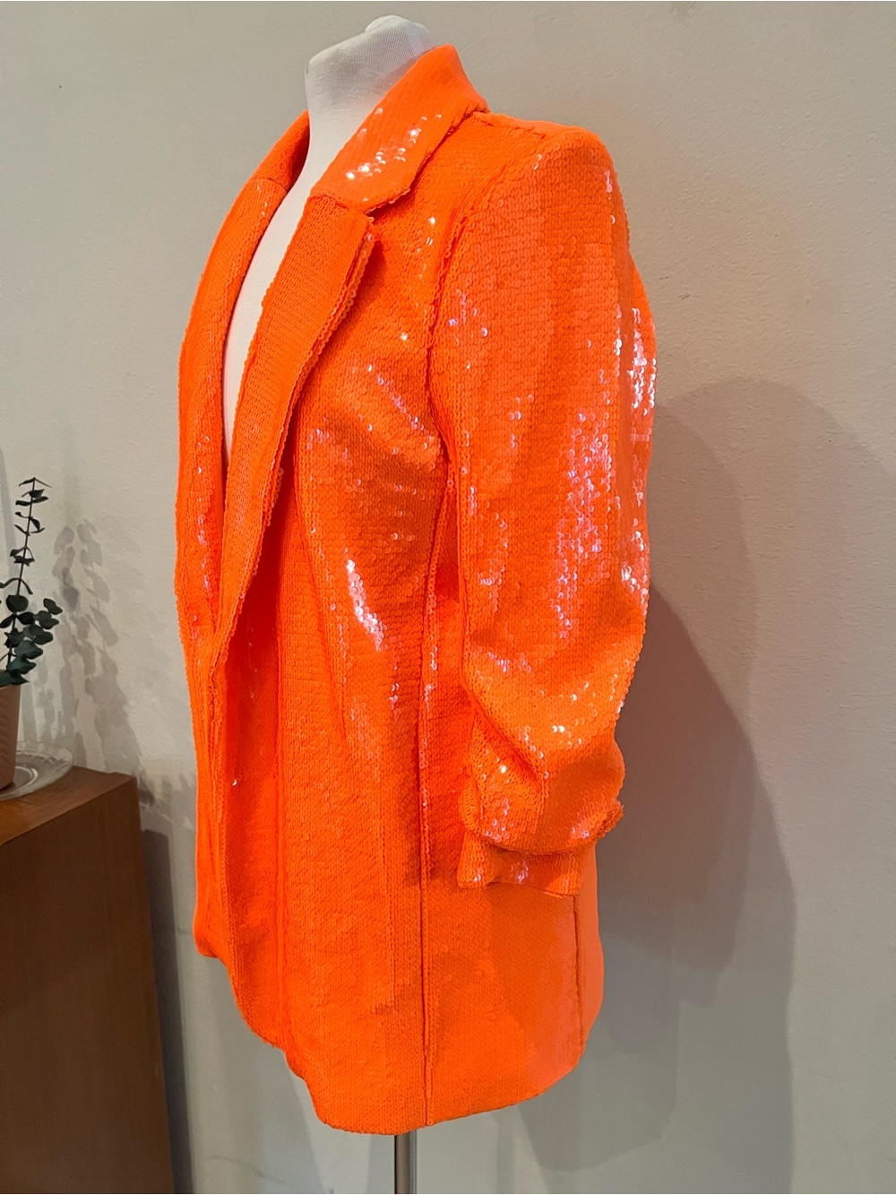 River Island Orange Sequin-Detail Women's Blazer Coat Size 6 NEW - Picture 3 of 6